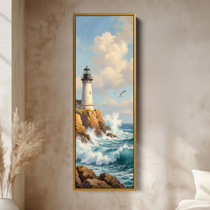 Lighthouse Coast Wide Framed Canvas Statement Wall Decor Hallway