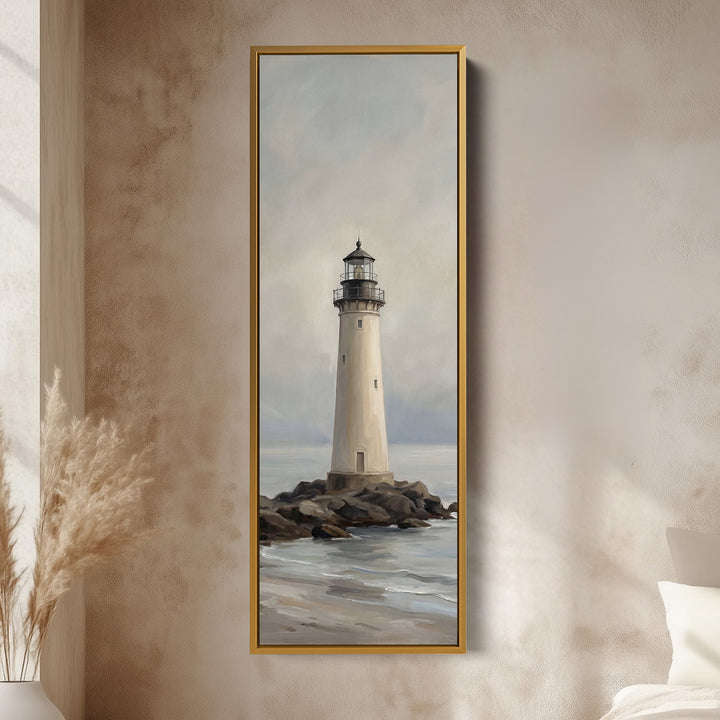 Minimal Lighthouse Vertical Wall Art Panoramic Canvas Print Office