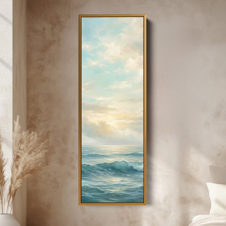 Calm Ocean Above Bed Wall Art Panoramic Canvas Print Bedroom