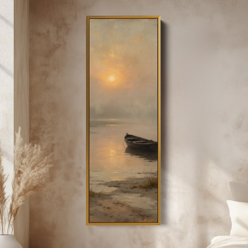Boat At Sunset Above Soft Wall Art Extra Wide Canvas Hallway
