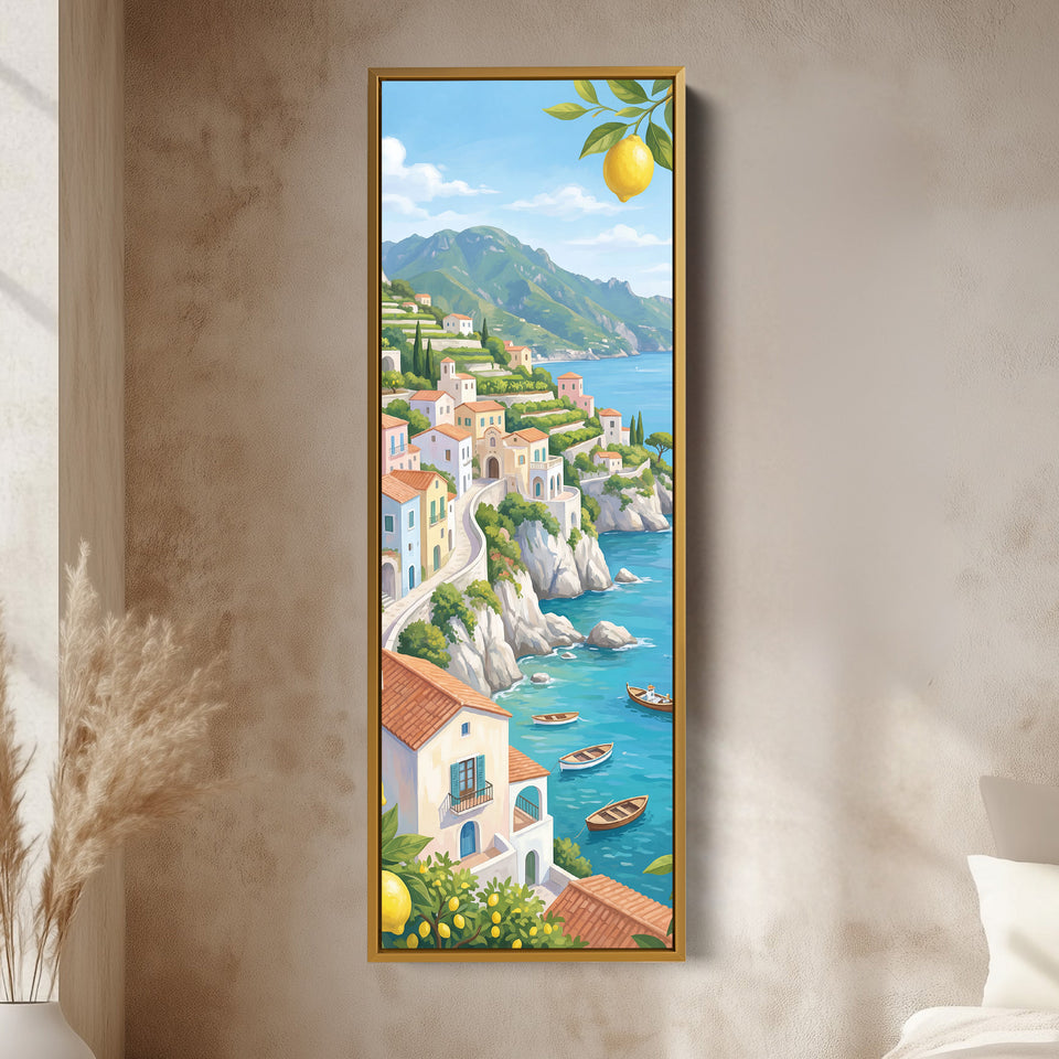 Coastal Village Vertical Wall Art Panoramic Canvas Print Kitchen