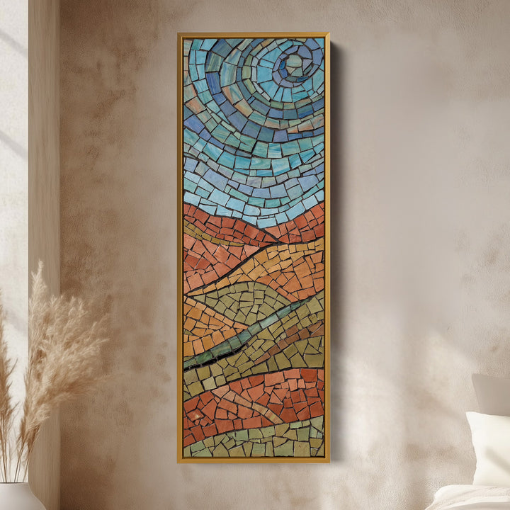 Mosaic Landscape Above Bed Wall Art Panoramic Canvas Print Bedroom