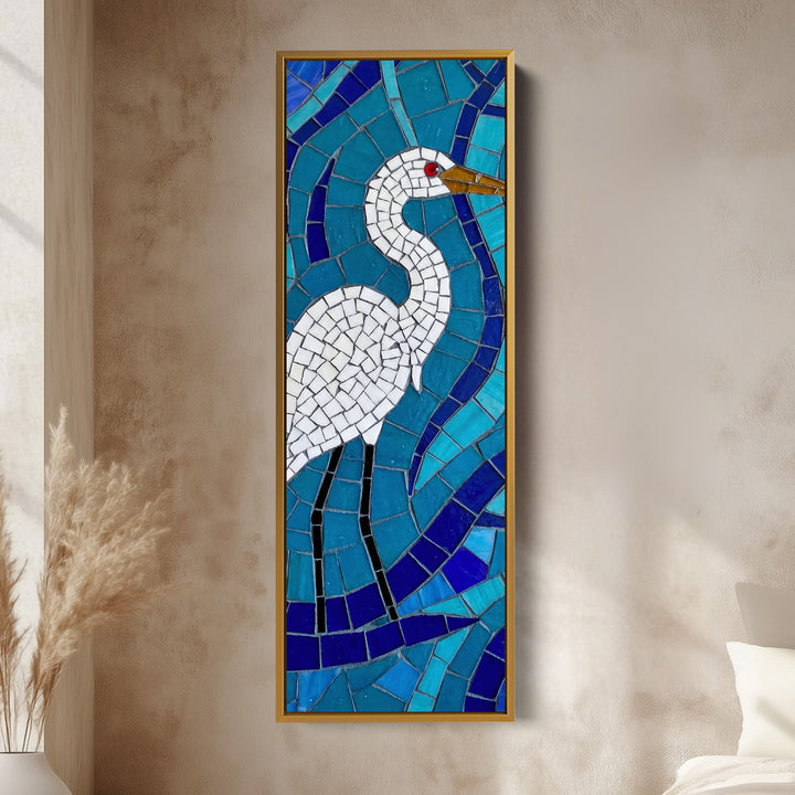 Mosaic White Bird Wide Canvas Vertical Canvas Print Living Room