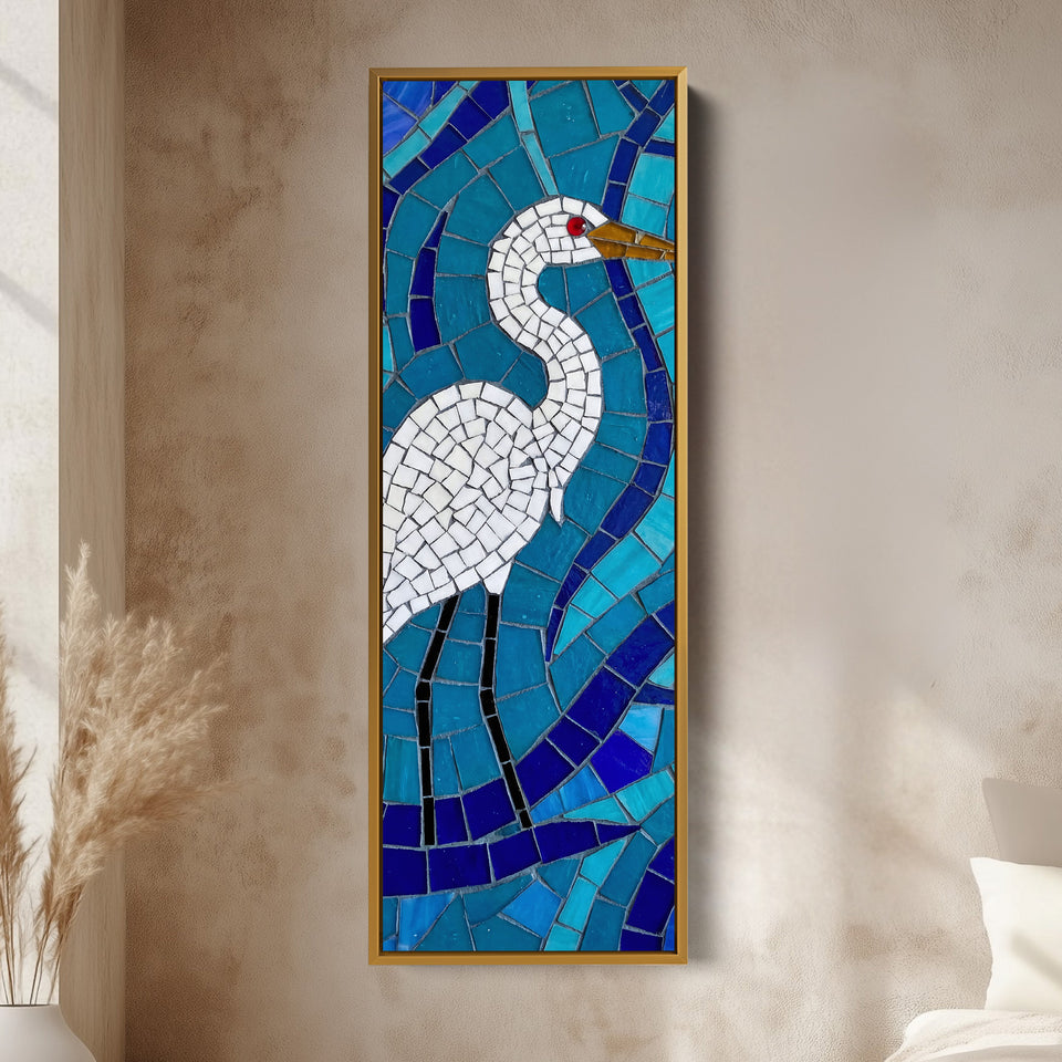 Mosaic White Bird Wide Canvas Vertical Canvas Print Living Room