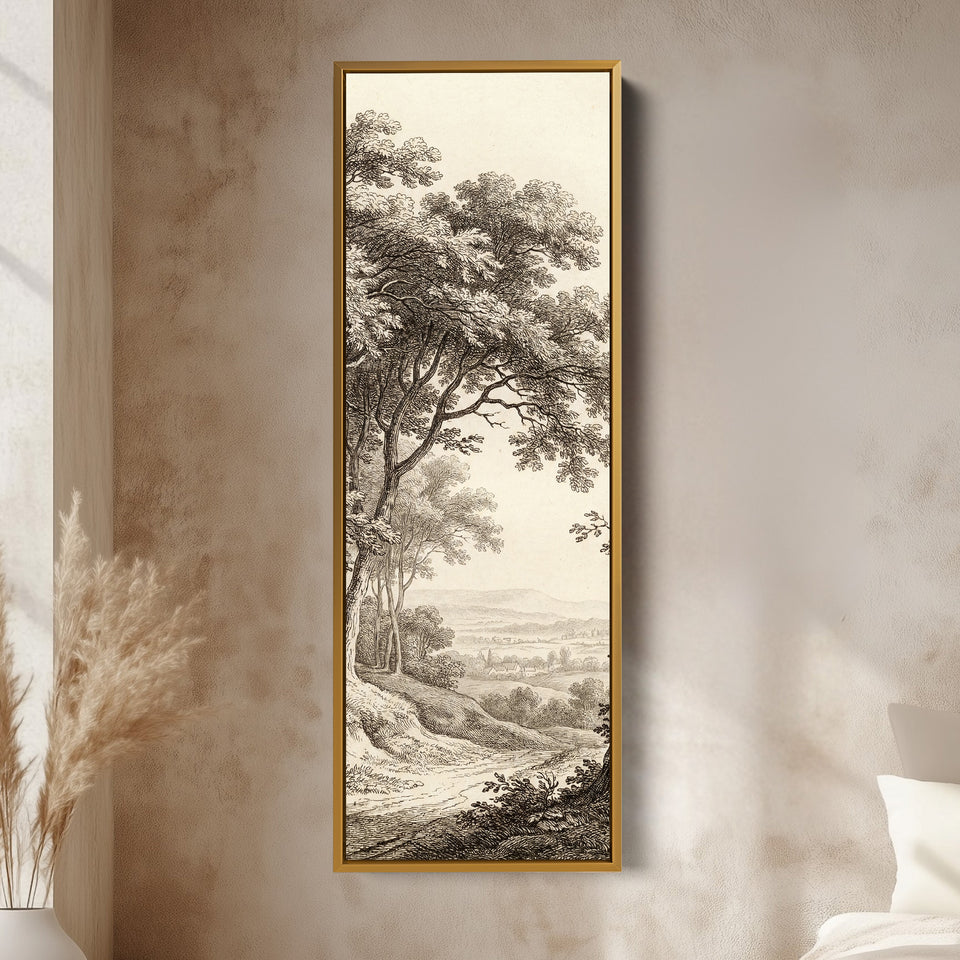 Vertikale Wandkunst Vintage Landschaftsgravur Gerahmte Leinwand Wohnzimmer