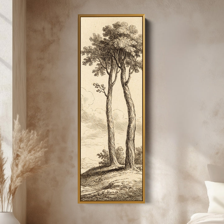 Long Wall Art Vintage Tree Illustration Canvas Print Hallway