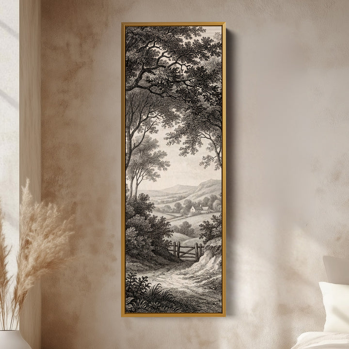 Vintage Countryside Path Vertical Wall Art Wide Canvas Bedroom