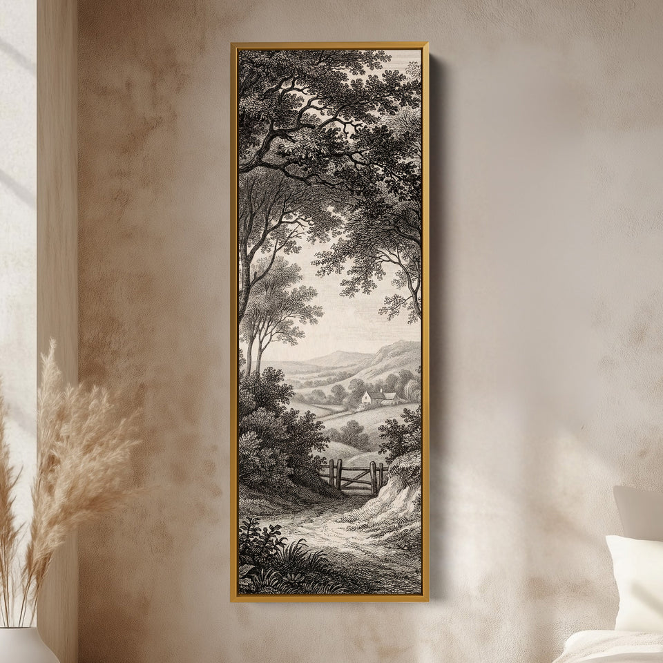 Vintage Countryside Path Vertical Wall Art Wide Canvas Bedroom