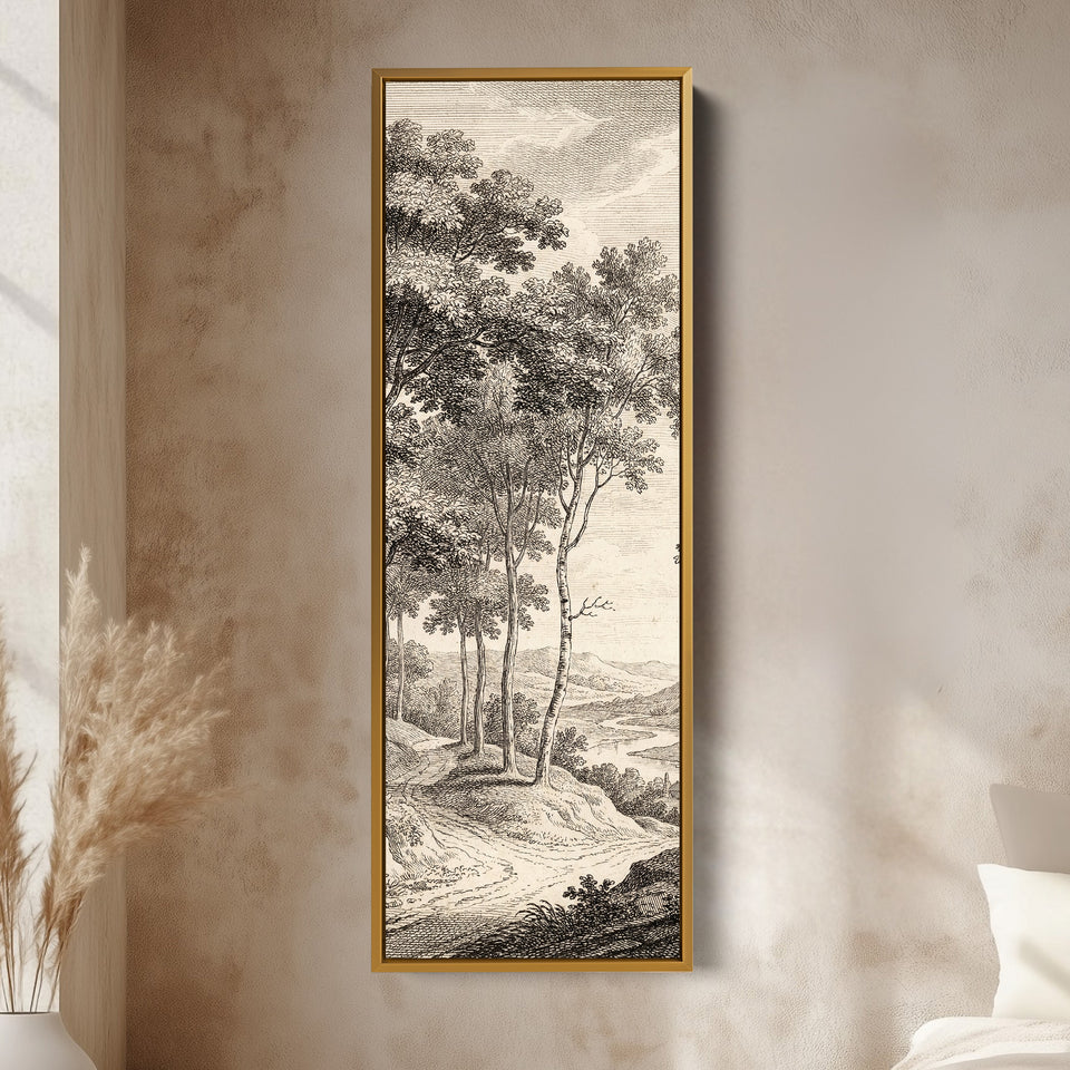 Tall Wall Art Vintage River Landscape Framed Canvas Office
