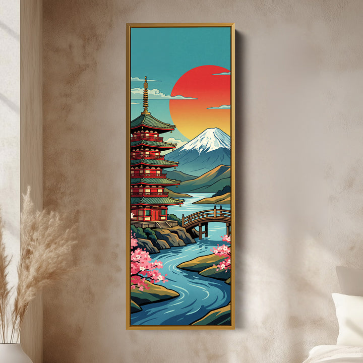Japanese Pagoda Vertical Wall Art Panoramic Canvas Living Room