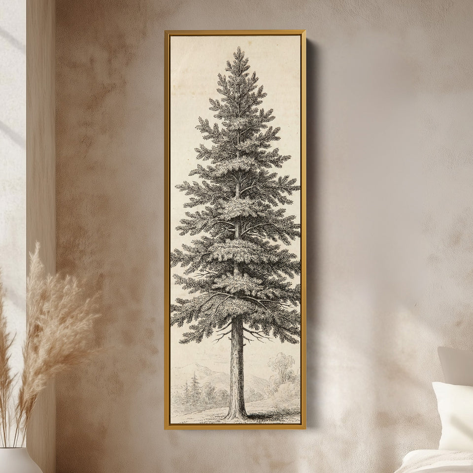 Vintage Pine Tree Long Wall Art Engraving Print Hallway