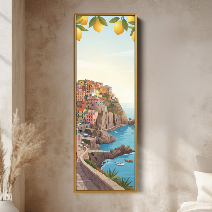 Vertical Wall Art Mediterranean Coastal Village Canvas Print Kitchen