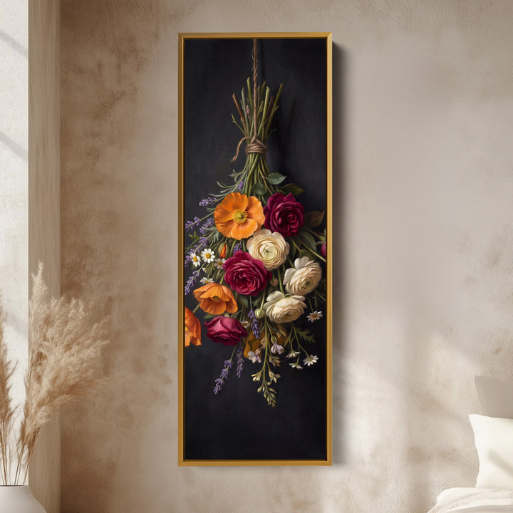 Hanging Flowers Vertical Wall Art Botanical Canvas Hallway
