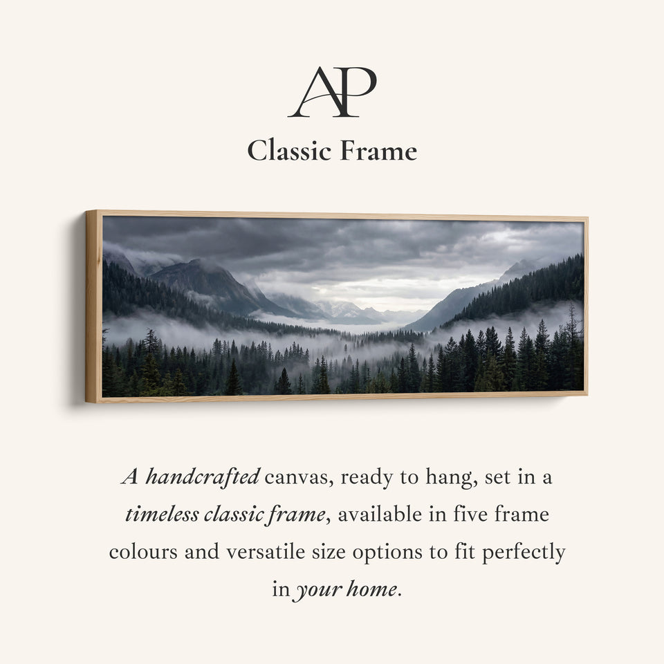 Horizontal Wall Art Foggy Forest Valley Wide Canvas For Living Room