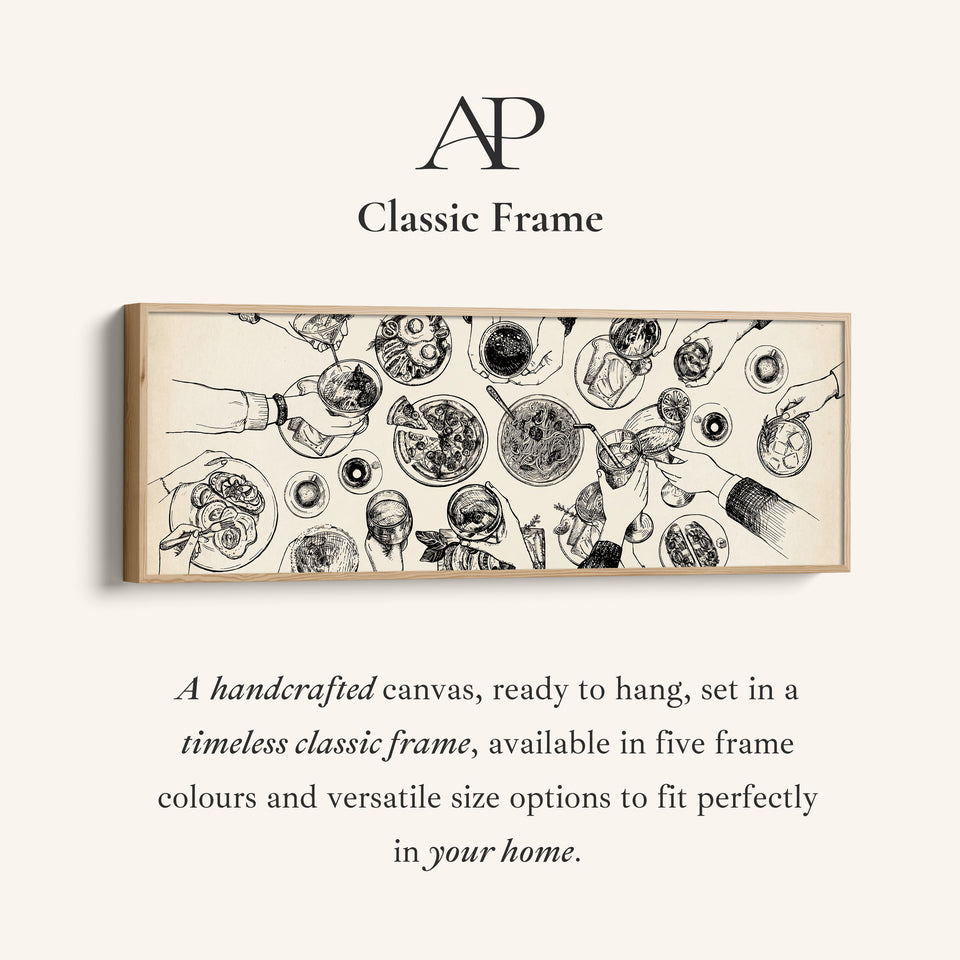 Horizontal Wall Art Overhead Dining Table Illustration Framed Canvas Print For Kitchen