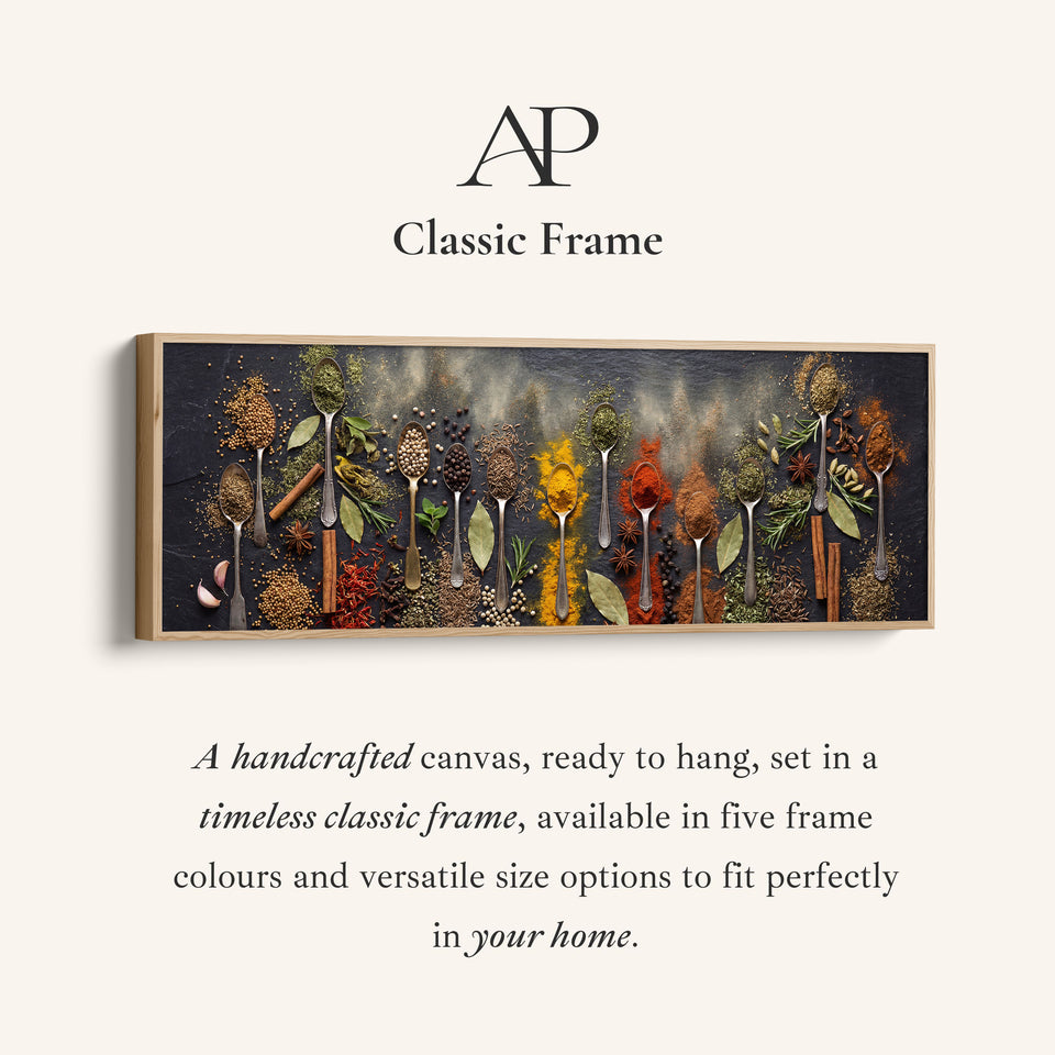 Wide Wall Art Assorted Spices On Spoons Long Canvas For Kitchen