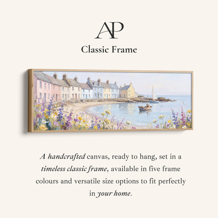 Panoramic Wall Art Pastel Seaside Cottages Long Canvas For Living Room