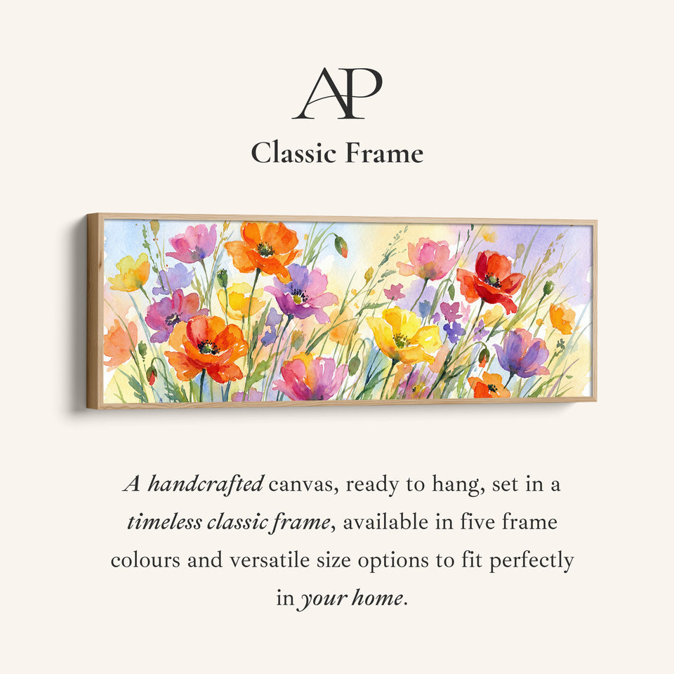 Horizontal Wall Art Watercolor Poppy Field Long Canvas For Living Room