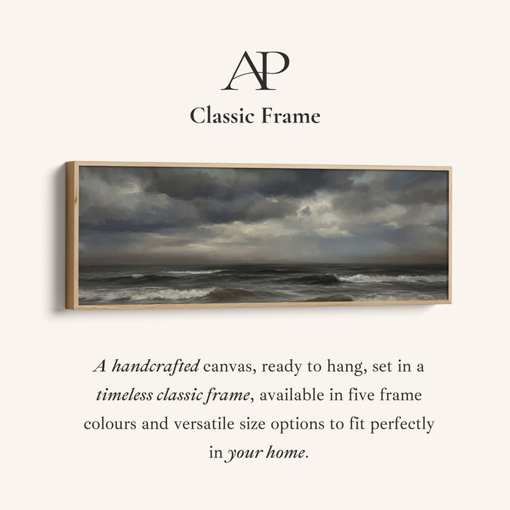 Wide Framed Canvas Breaking Waves Under Clouds Oversized Wall Decor Bedroom