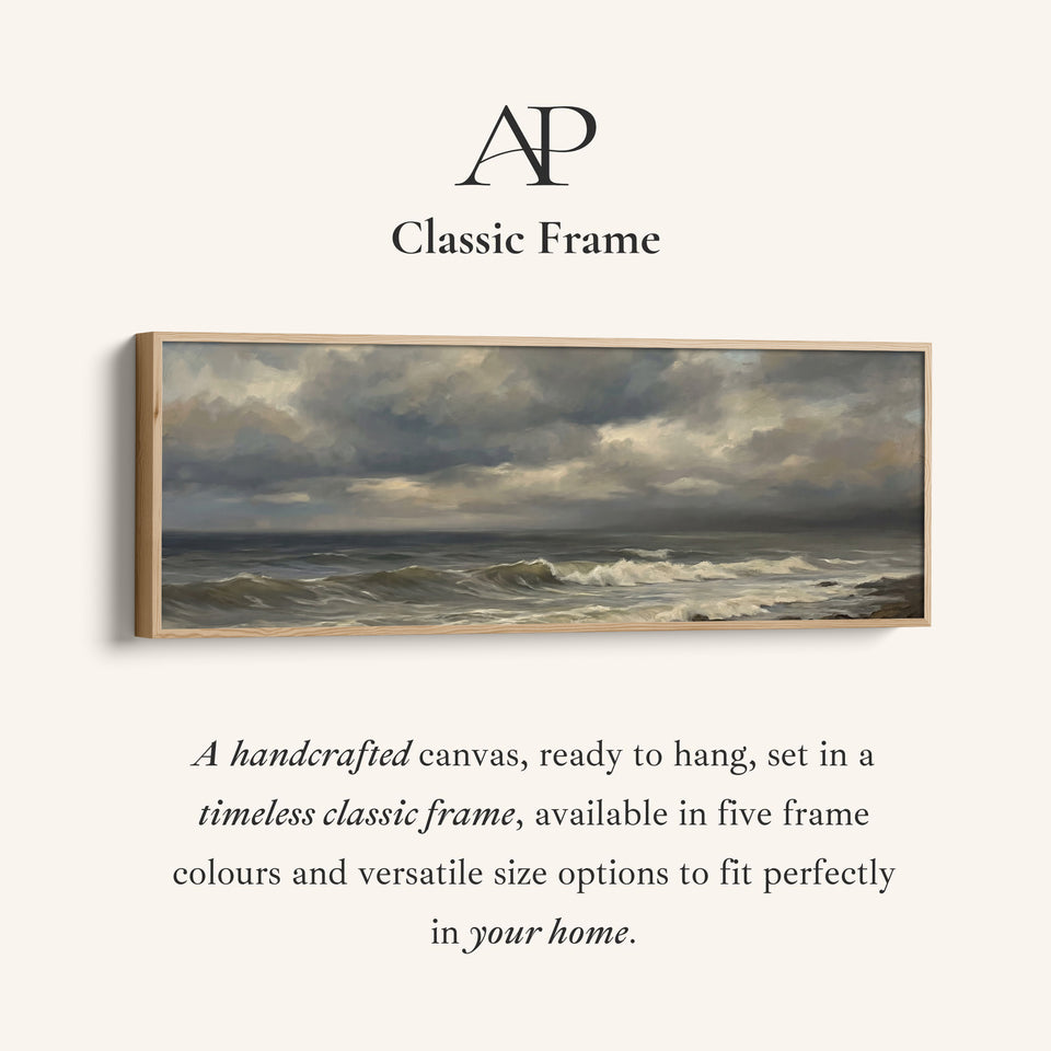 Long Wall Art Rolling Waves And Dark Sky Panoramic Canvas Print Living Room