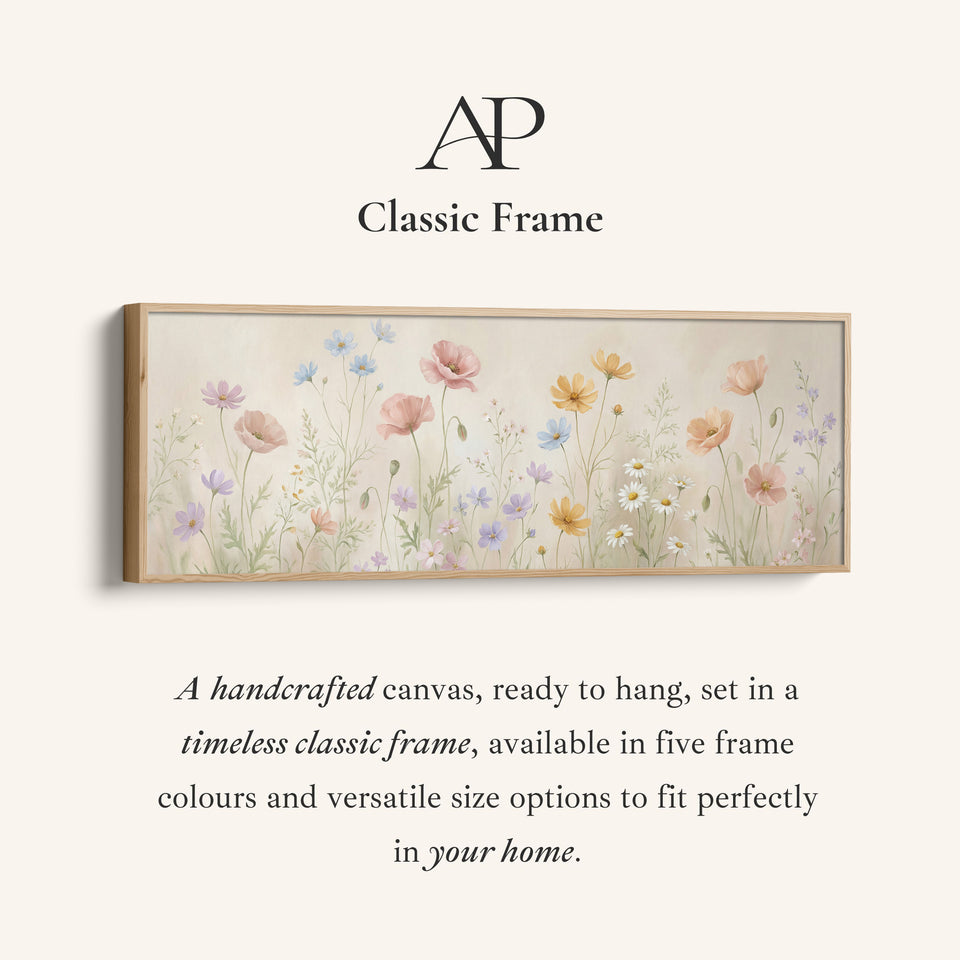 Pastel Wildflowers On Beige Background Large Wall Art Panoramic Canvas Print Bedroom
