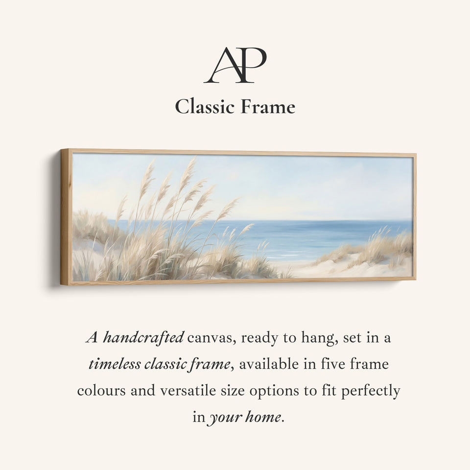 Beach Grasses And Blue Sea Long Wall Art Panoramic Canvas Print Bedroom