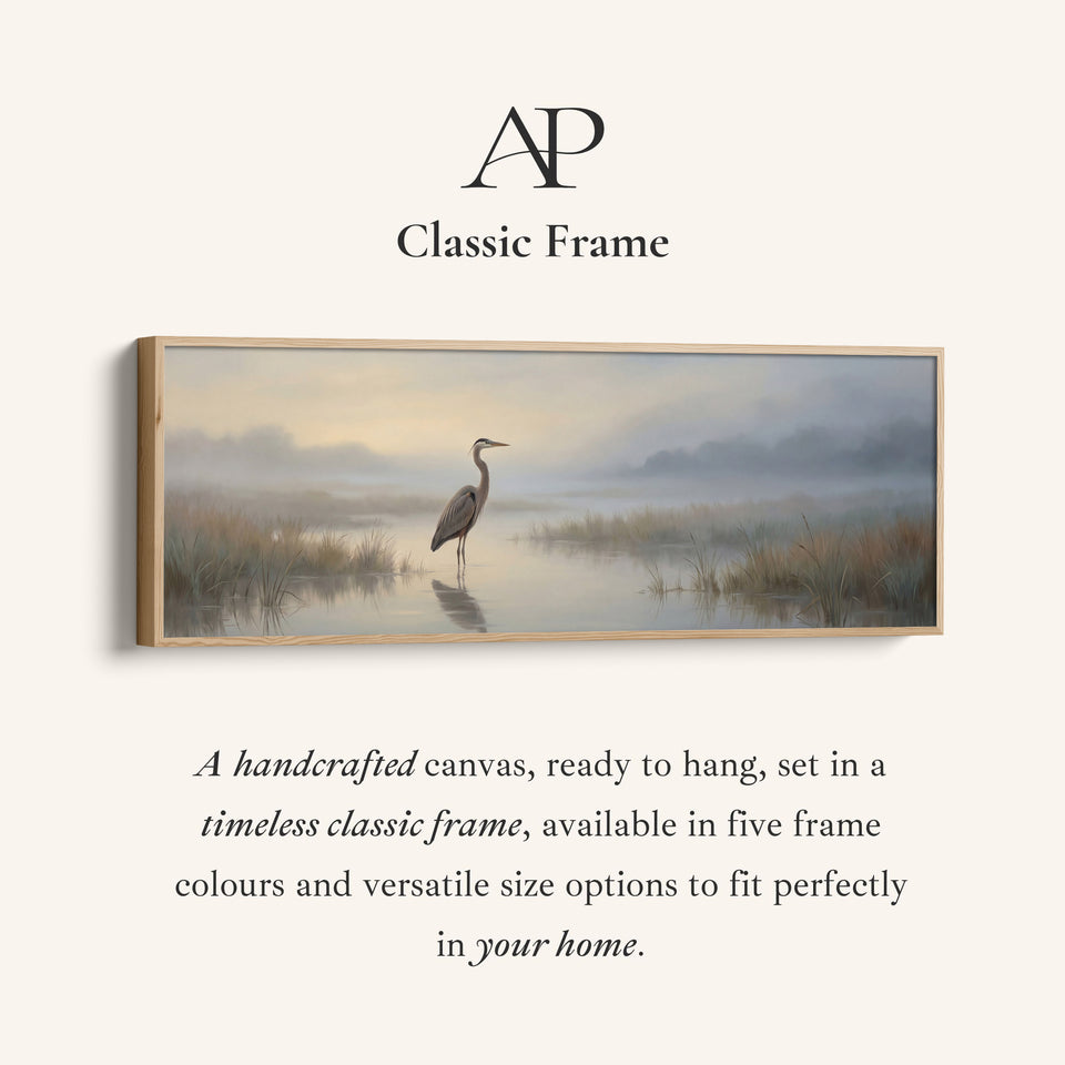 Heron In Misty Marsh Panoramic Wall Art Statement Wall Decor Office