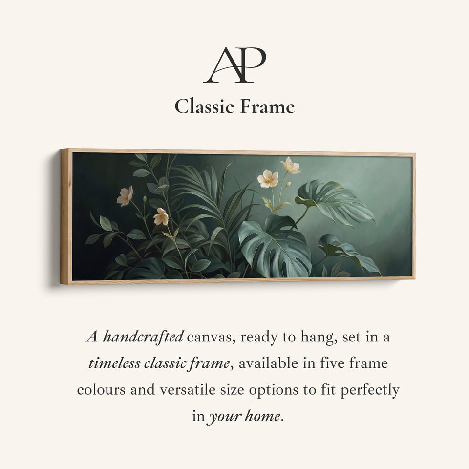 Tropical Leaves with White Flowers Horizontal Canvas Wall Art Statement Decor for Bedroom