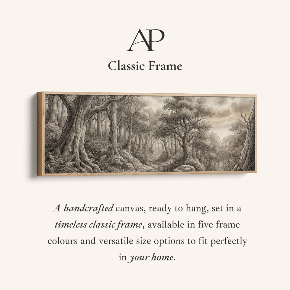 Forest Pencil Sketch Scene Panoramic Wall Art Statement Wall Decor Office