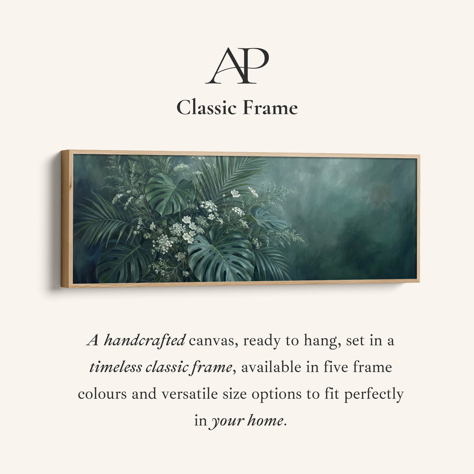 Tropical Leaves With White Flowers Horizontal Wall Art Statement Wall Decor Bedroom