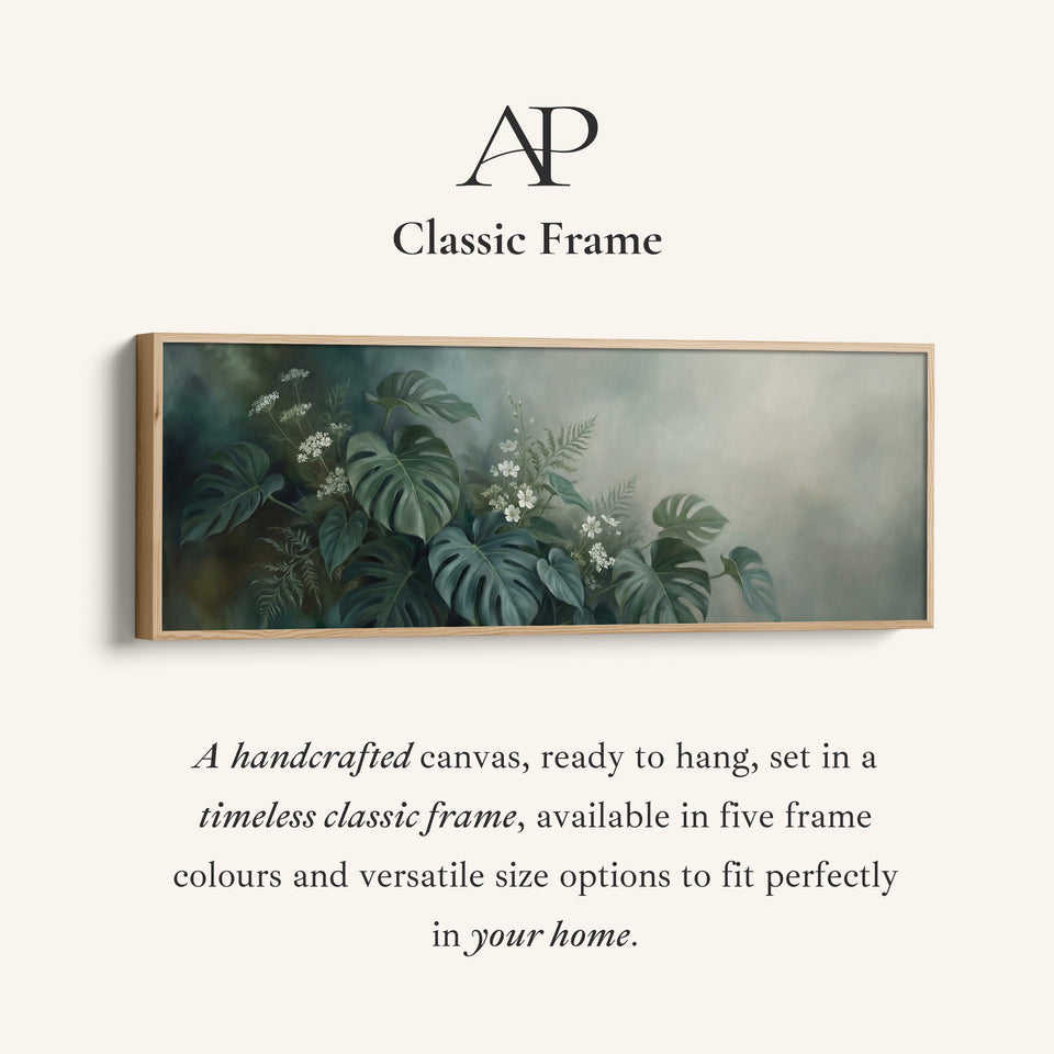 Above Bed Wall Art Tropical Leaves And White Blossoms Panoramic Canvas Print Living Room