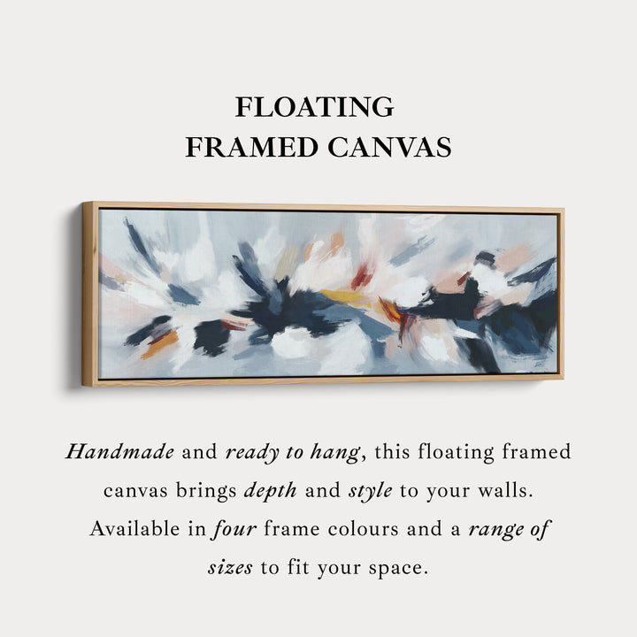 Abstracte blauwe, witte en roze horizontale lange wanddecoratie