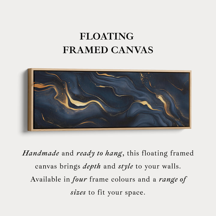 Blauwe & Gouden Abstracte Lange Smalle Horizontale Muurdecoratie