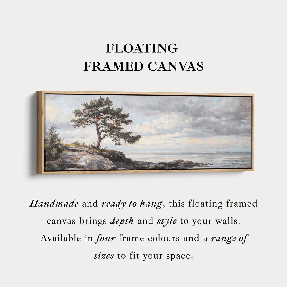 Vintage landschap kunstwerk lange smalle grote ingelijste canvas