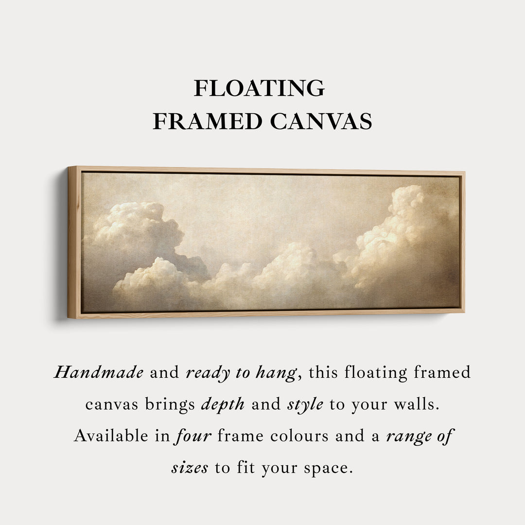 Long Horizontal Vintage Cloud Artwork Above Bed Wall Art