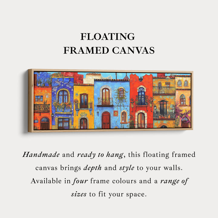 Kleurrijke Huizen Grote Horizontale Ingelijste Canvas Muurdecoratie