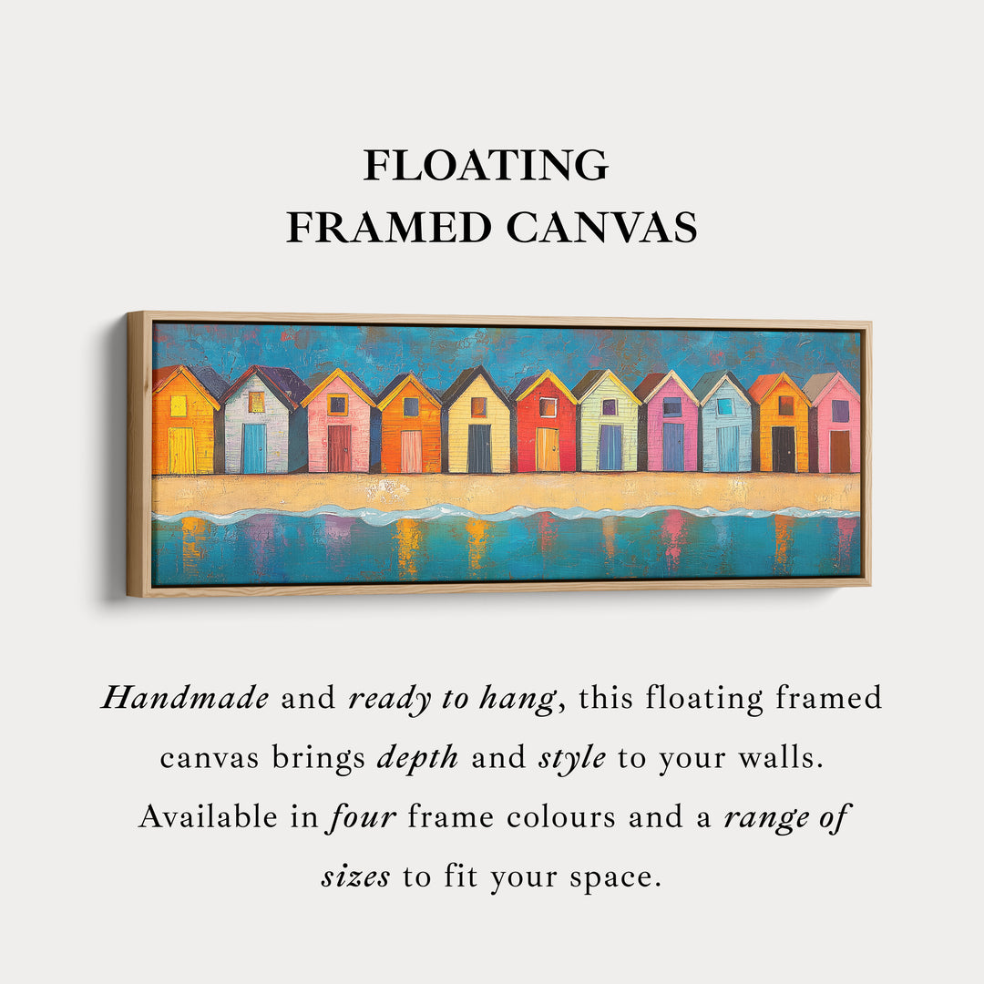 Strandhuisjes Lange Smalle Horizontale Wanddecoratie Groot Ingelijst Canvas Schilderij