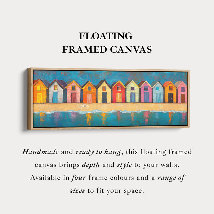 Strandhuisjes Lange Smalle Horizontale Wanddecoratie Groot Ingelijst Canvas Schilderij