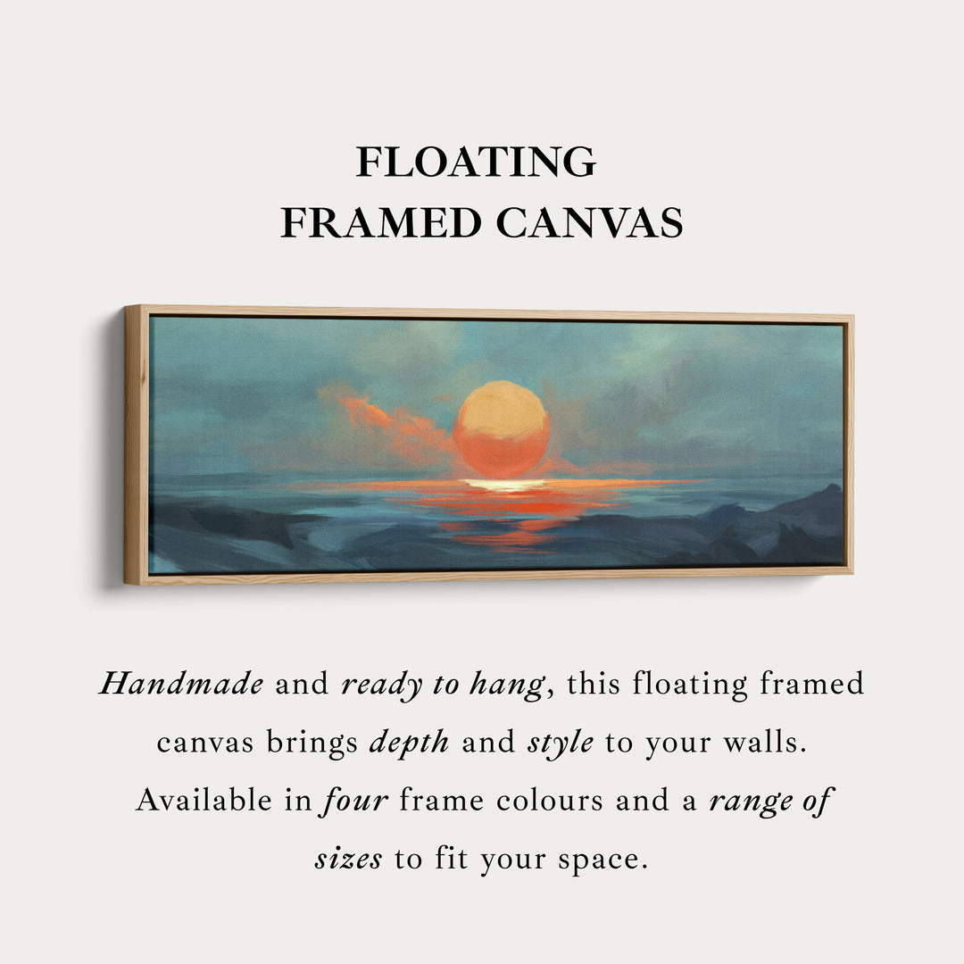 Minimalist Ocean Sunset Narrow Wide Horizontal Wall Decor Large Framed Canvas