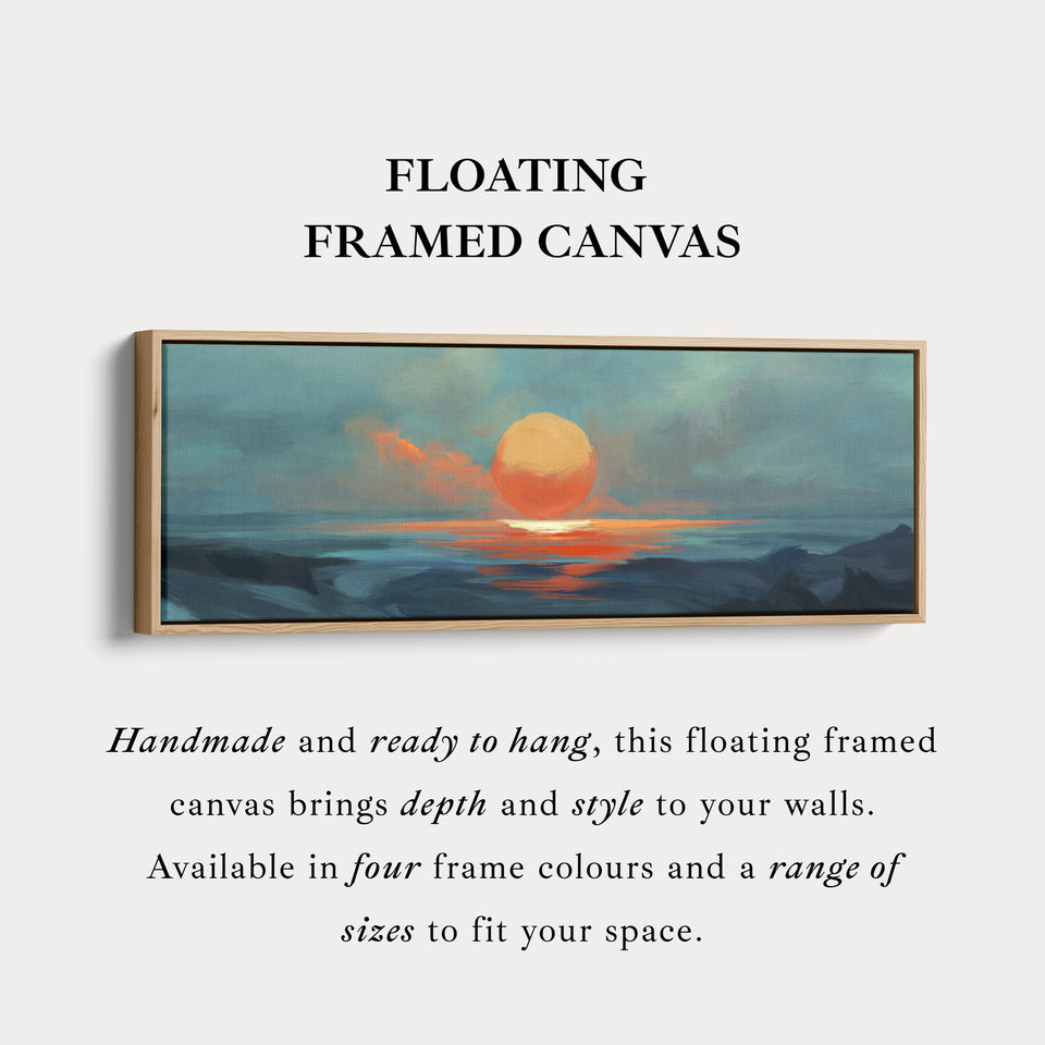 Minimalist Ocean Sunset Narrow Wide Horizontal Wall Decor Large Framed Canvas