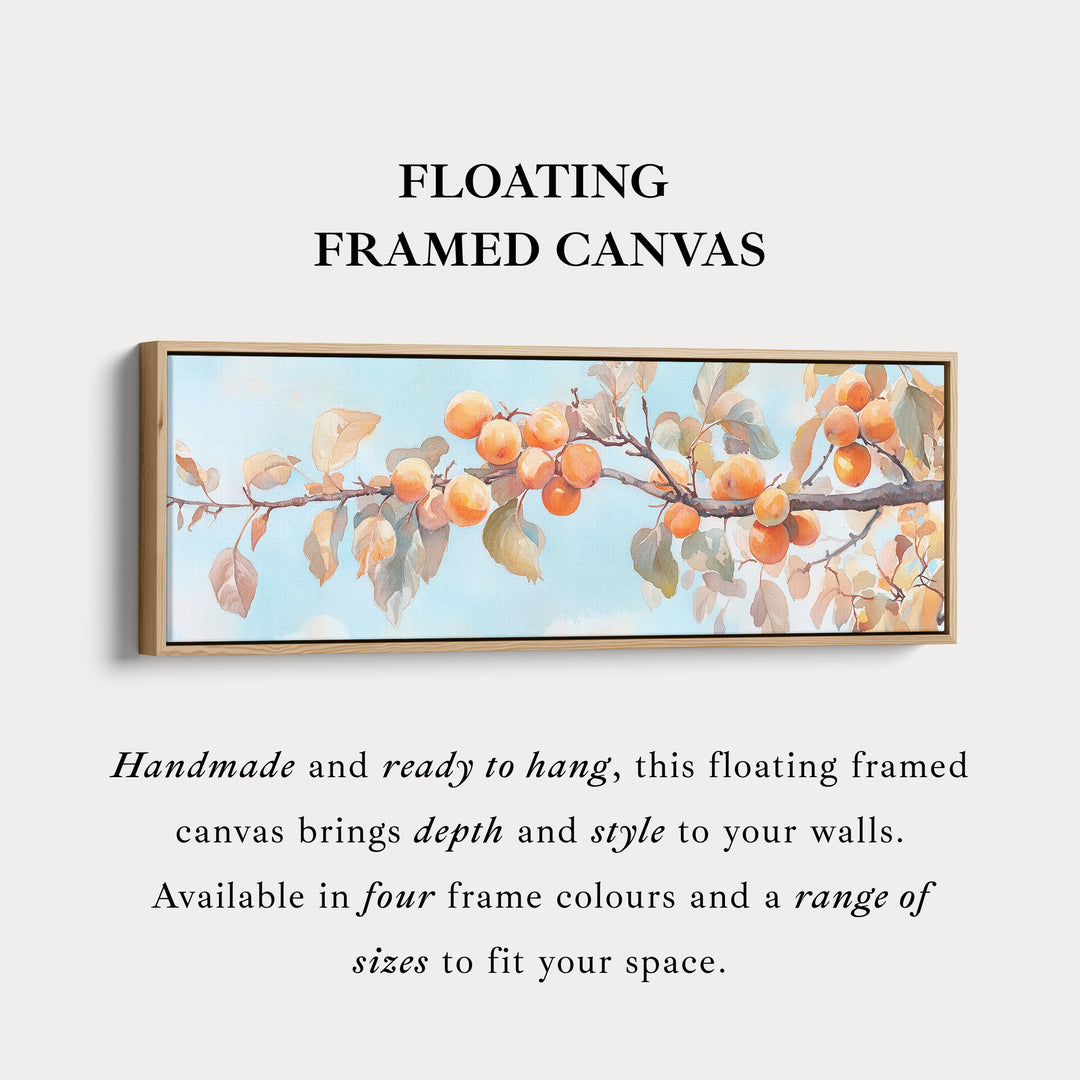 Persimmon Branch Large Framed Long Canvas Horizontal Wall Art