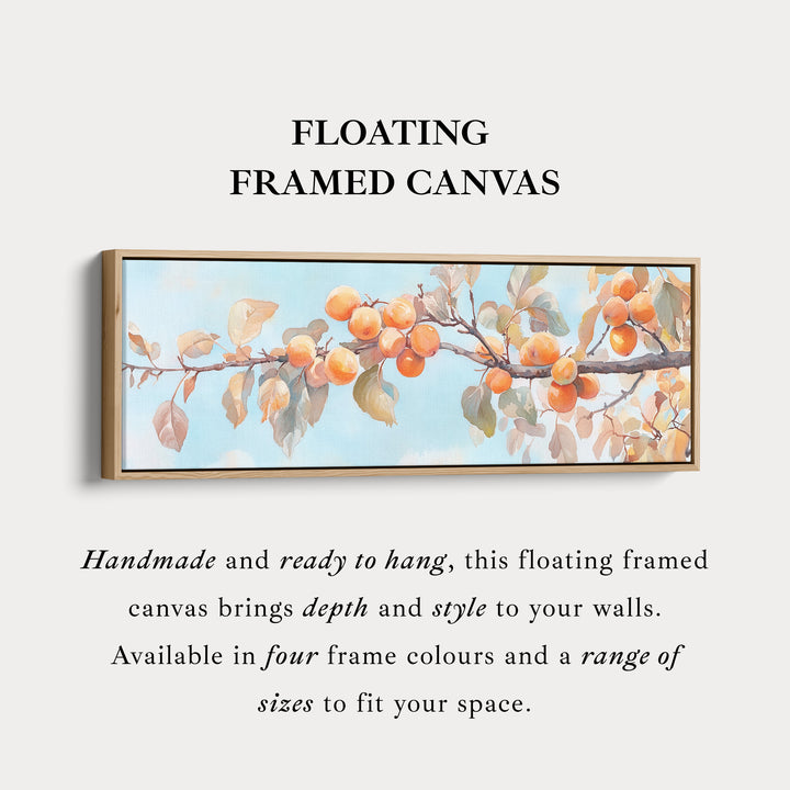 Persimmon Branch Large Framed Long Canvas Horizontal Wall Art