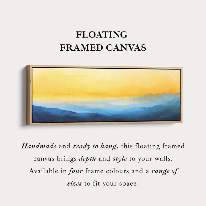 Abstract blauw en geel lang smal panoramisch wandkunst canvas