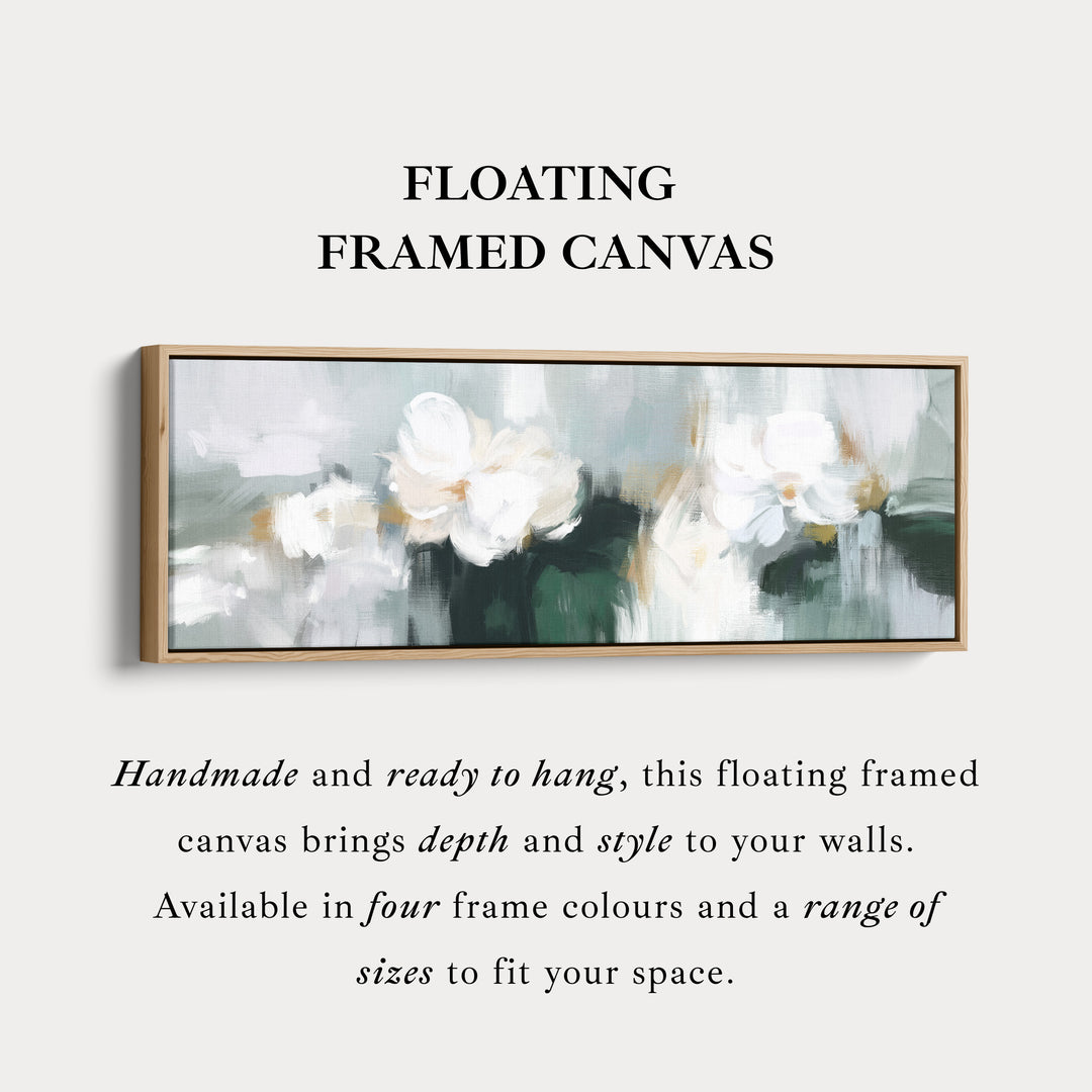 Horizontal Wall Art White Abstract Floral Canvas Print – Soft Neutral Brushstroke Flowers – Modern Above Sofa Art for Living Room