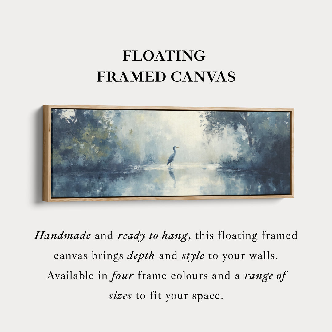 Gedempte Reiger Lange Horizontale Smalle Ingelijste Canvas