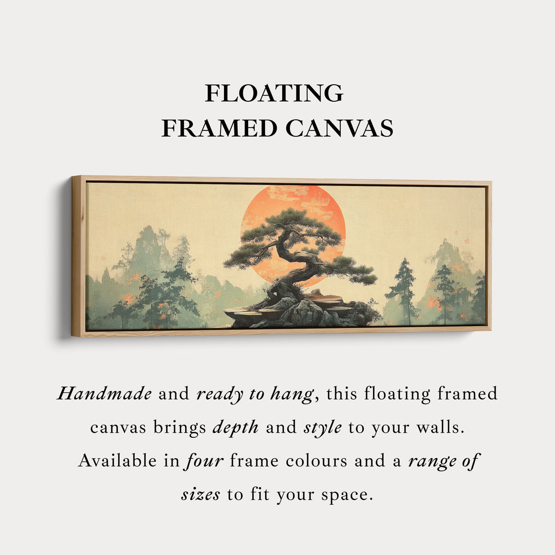 Lange panoramische wanddecoratie bonsaiboom botanische wandkunst