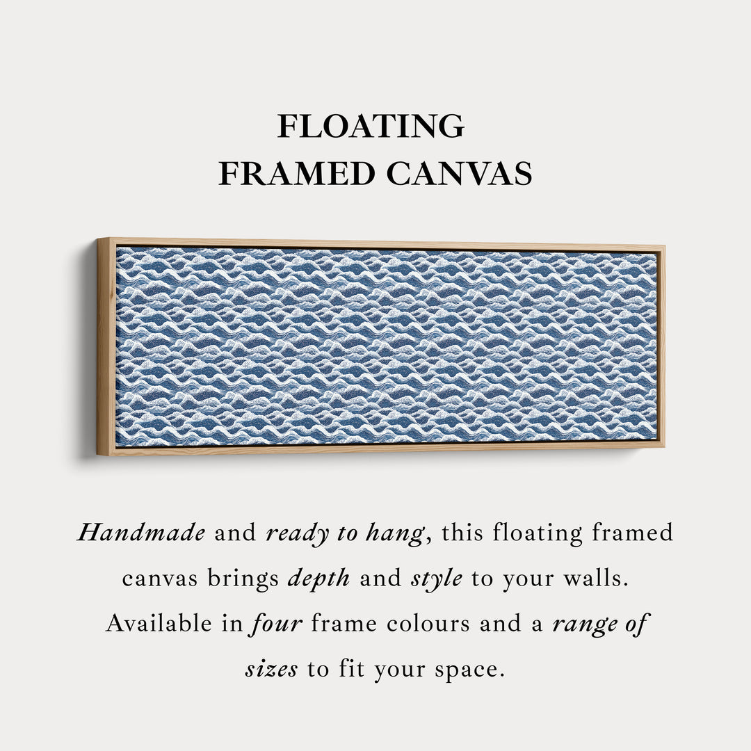 Horizontale wanddecoratie lange blauwe Japandi stijl golf