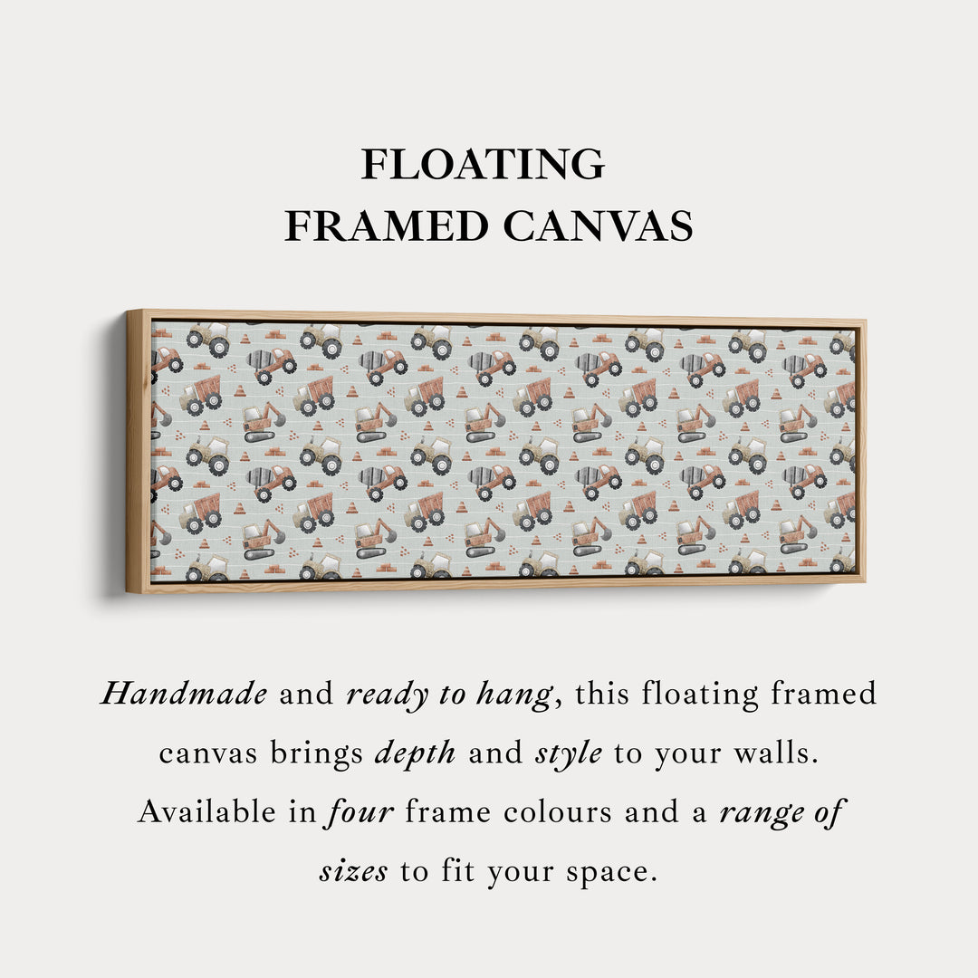 Panoramische lange kinderkamerdecoratie bouwtrucks