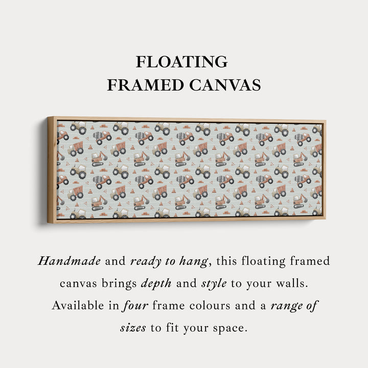 Panoramische lange kinderkamerdecoratie bouwtrucks