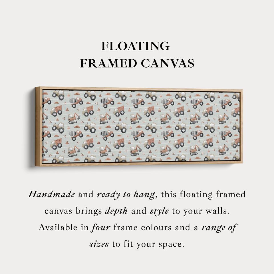 Panoramic Long Kids Room Decor Construction Trucks